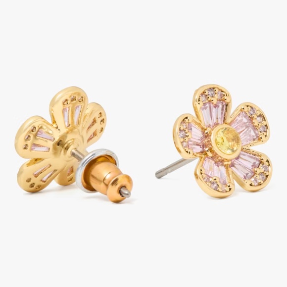 kate spade Fleurette Stud Earrings, NWT, Pink and Yellow Crystal Flowers - Picture 2 of 4